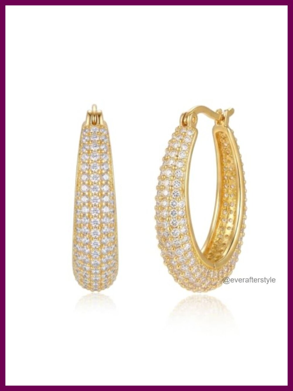 14k Gold Plated Chunky Hoop Earrings with Cubic Zirconia Pave Hinged Closure